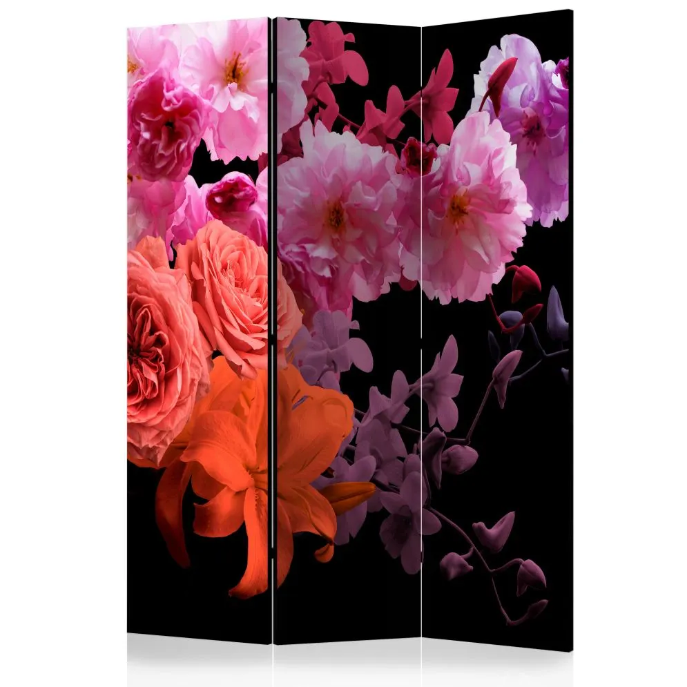 Parawan akustyczny Kwiaty 135x172 cm 3-częściowy czarny | MIRAT.