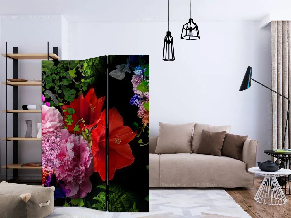 Parawan dwustronny Kwiaty 135x172 cm 3-częściowy wielokolorowy | MIRAT.