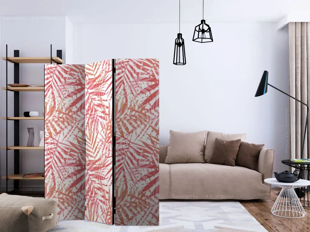 Parawan akustyczny Liście 135x172 cm 3-częściowy różowy | MIRAT.