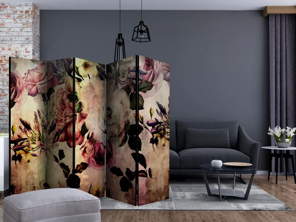 Parawan dwustronny Kwiaty 225x172 cm 5-częściowy beżowy | MIRAT.