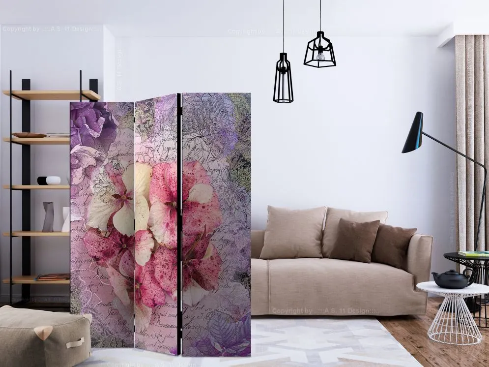 Parawan akustyczny Kwiaty 135x172 cm 3-częściowy różowy | MIRAT.