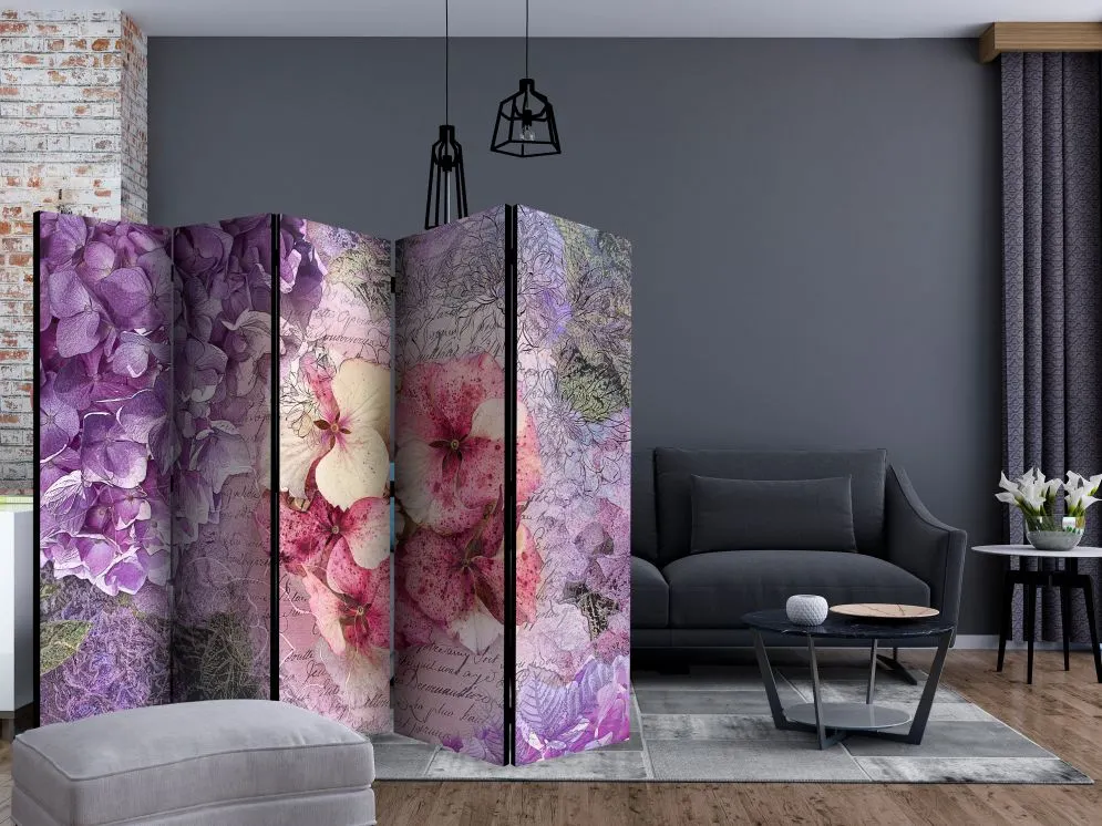 Parawan dwustronny Kwiaty 225x172 cm 5-częściowy różowy | MIRAT.