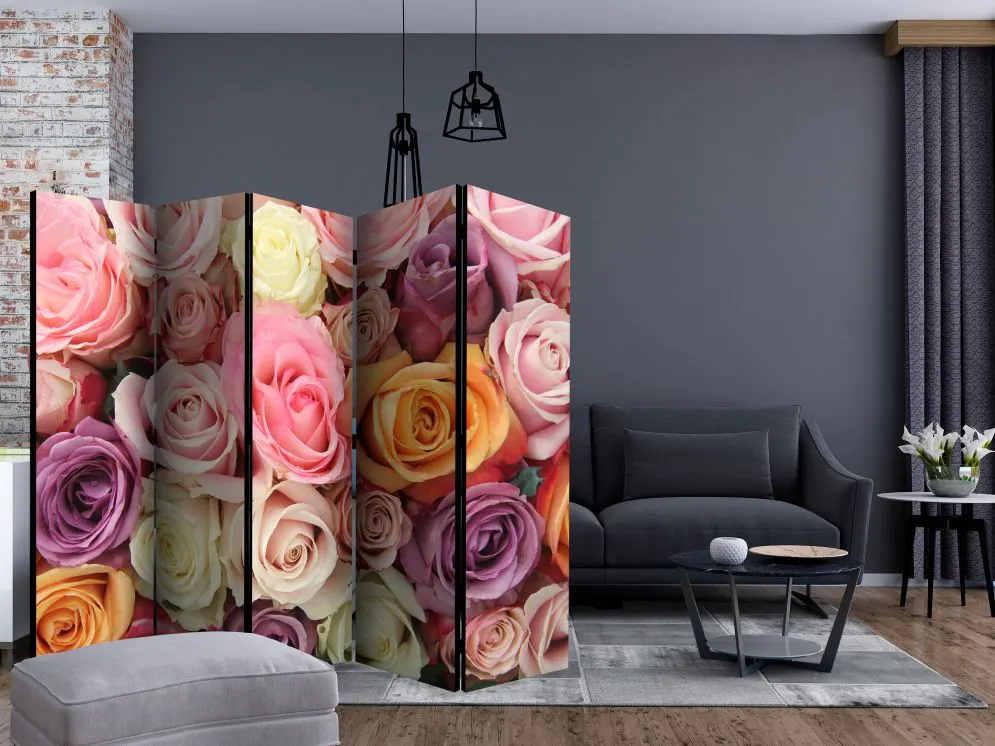 Parawan jednostronny Kwiaty 225x172 cm 5-częściowy różowy | MIRAT.