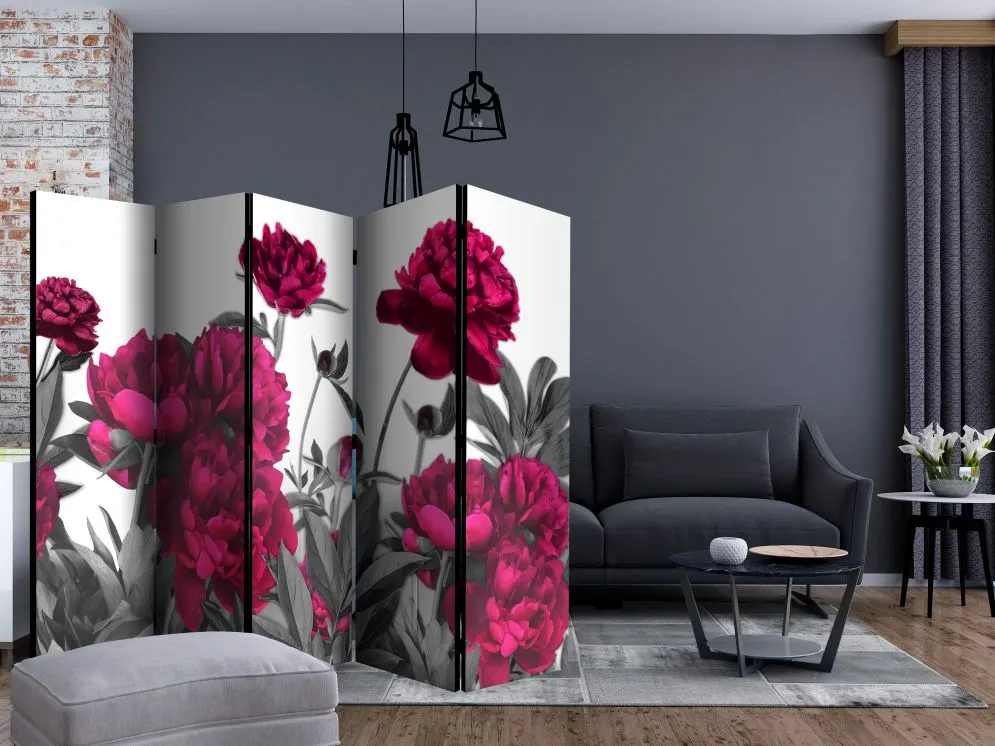 Parawan dwustronny Kwiaty 225x172 cm 5-częściowy fioletowy | MIRAT.