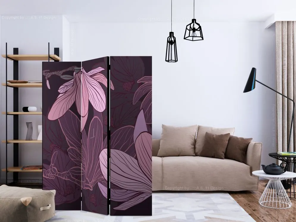 Parawan dwustronny Kwiaty 135x172 cm 3-częściowy fioletowy | MIRAT.