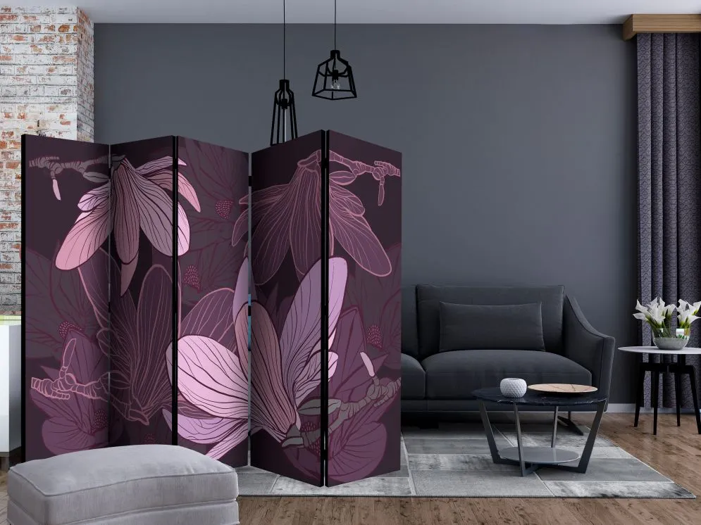 Parawan dwustronny Kwiaty 225x172 cm 5-częściowy fioletowy | MIRAT.