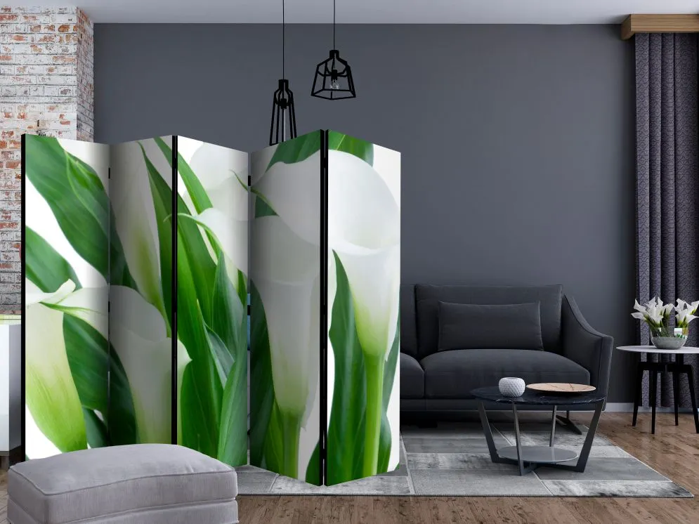 Parawan jednostronny Kwiaty 225x172 cm 5-częściowy zielony | MIRAT.
