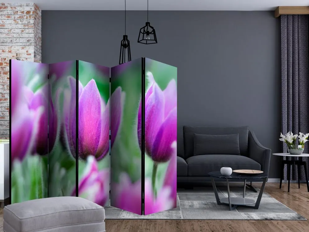 Parawan akustyczny Kwiaty 225x172 cm 3-częściowy różowy | MIRAT.