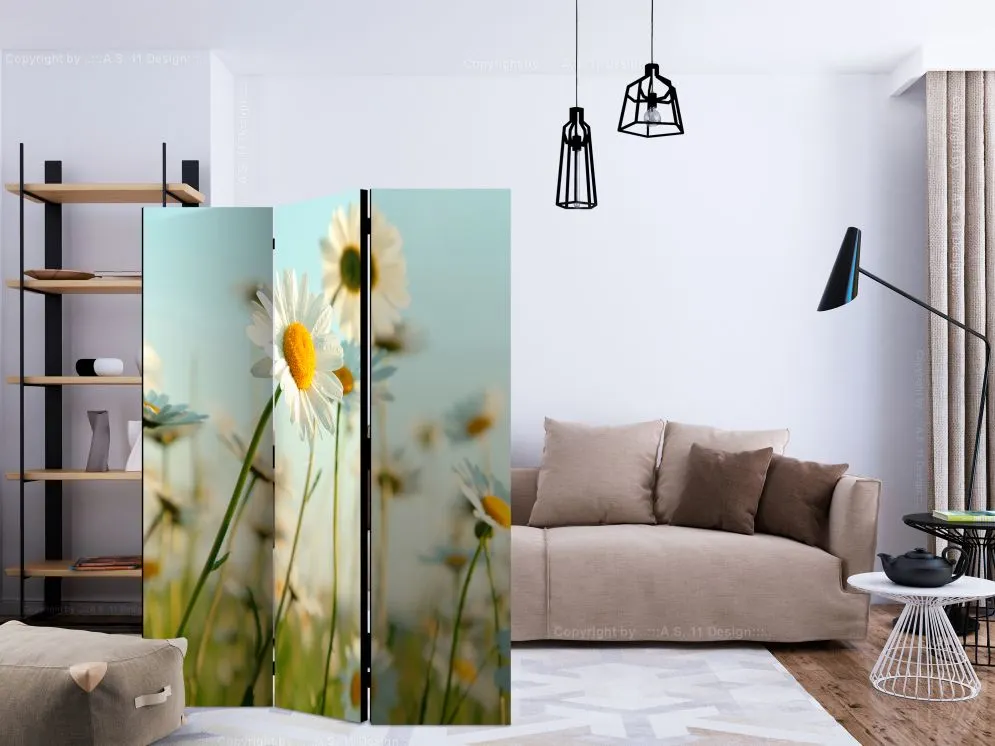 Parawan dwustronny Kwiaty 135x172 cm 3-częściowy beżowy | MIRAT.