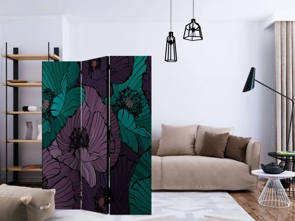 Parawan akustyczny Kwiaty 135x172 cm 3-częściowy niebieski | MIRAT.