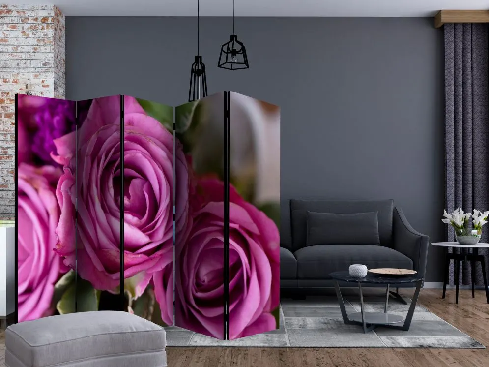 Parawan akustyczny Kwiaty 225x172 cm 5-częściowy fioletowy | MIRAT.
