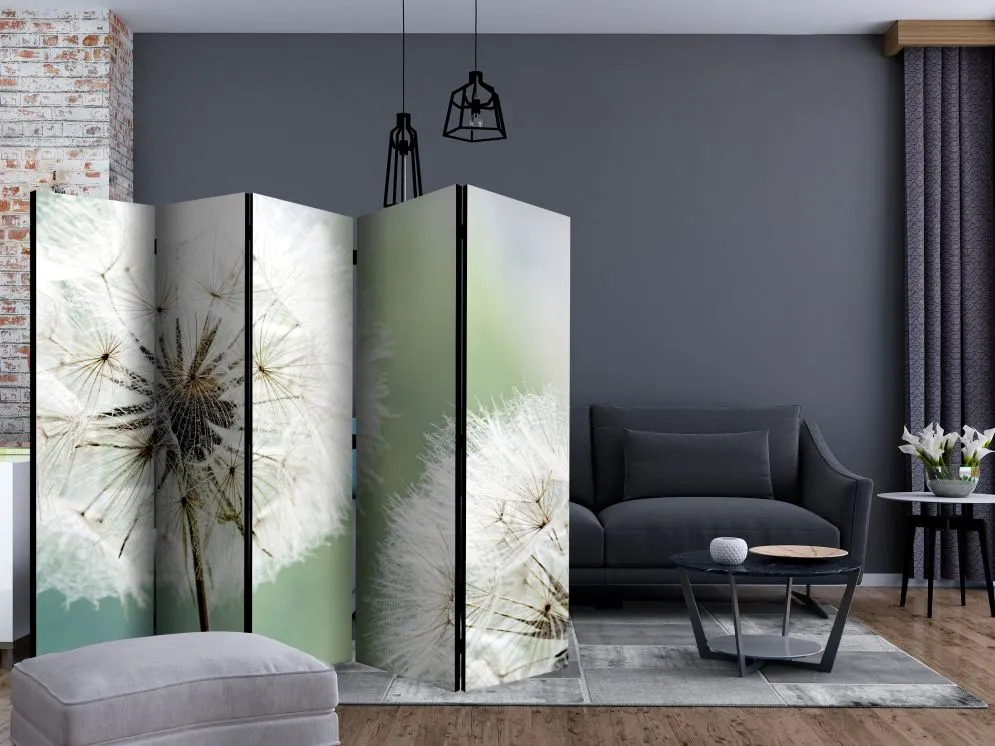 Parawan akustyczny Kwiaty 225x172 cm 5-częściowy szary | MIRAT.