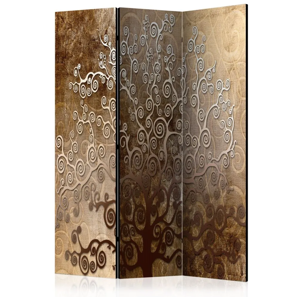 Parawan dwustronny Kwiaty 135x172 cm 3-częściowy brązowy | MIRAT.