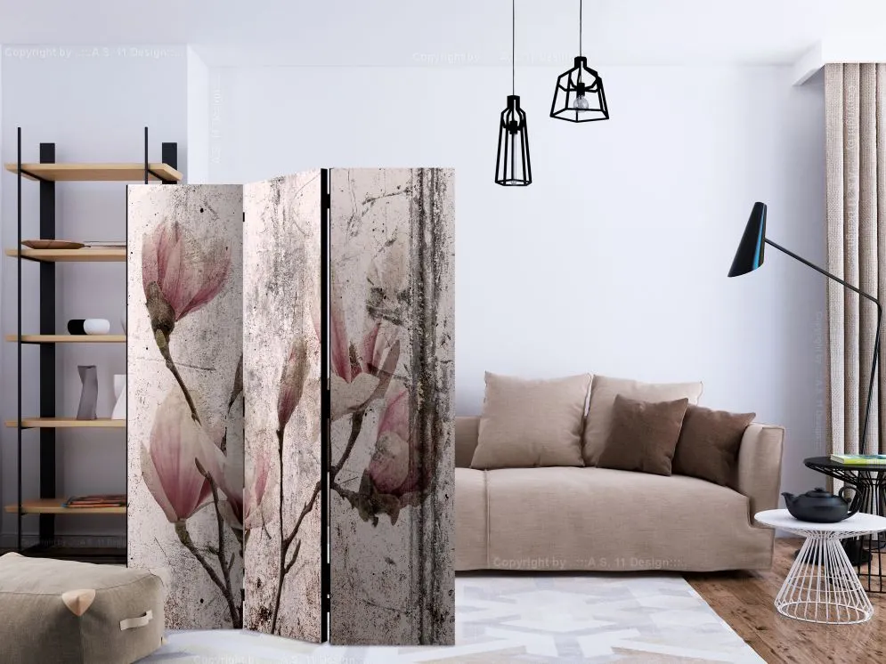 Parawan jednostronny Kwiaty 135x172 cm 3-częściowy czarny | MIRAT.
