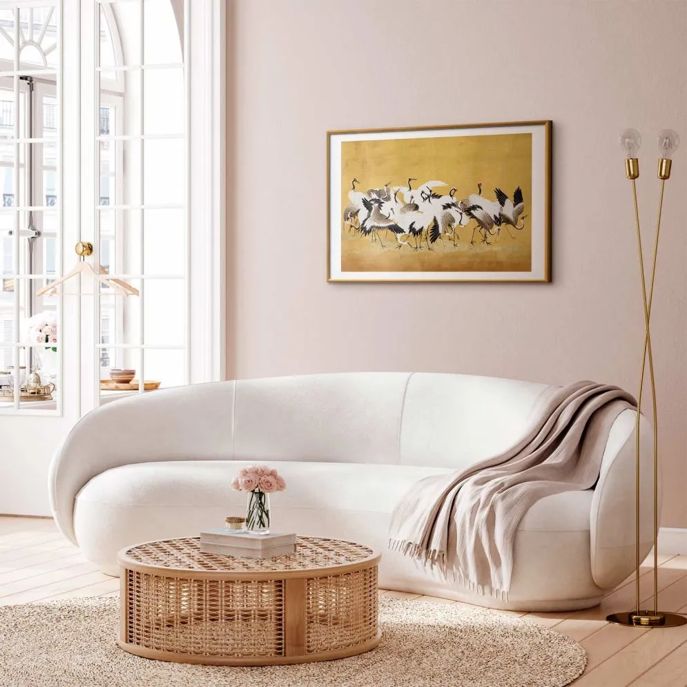 Plakat Japońskie żurawie 60x40 cm z ramą złotą z marginesem | MIRAT.