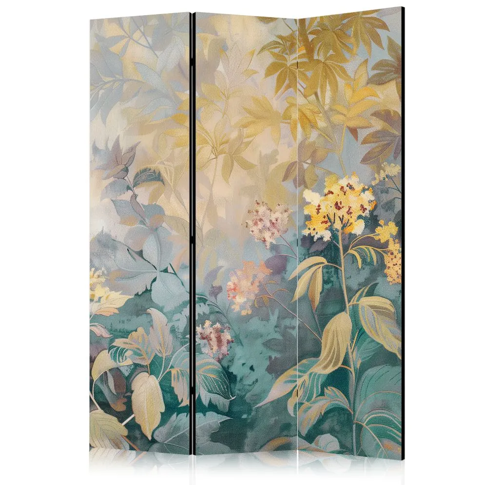 Parawan dwustronny Kwiaty 135x172 cm 3-częściowy szary | MIRAT.