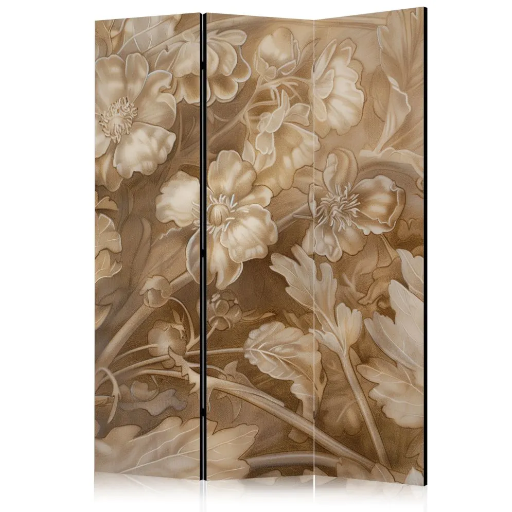 Parawan dwustronny Kwiaty 135x172 cm 3-częściowy beżowy | MIRAT.