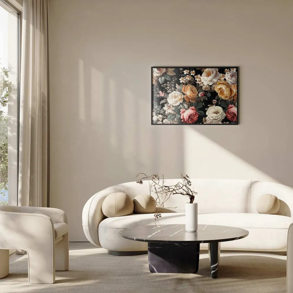 Plakat Kolorowe kwiaty 60x40 cm z ramą czarną bez marginesu | MIRAT.