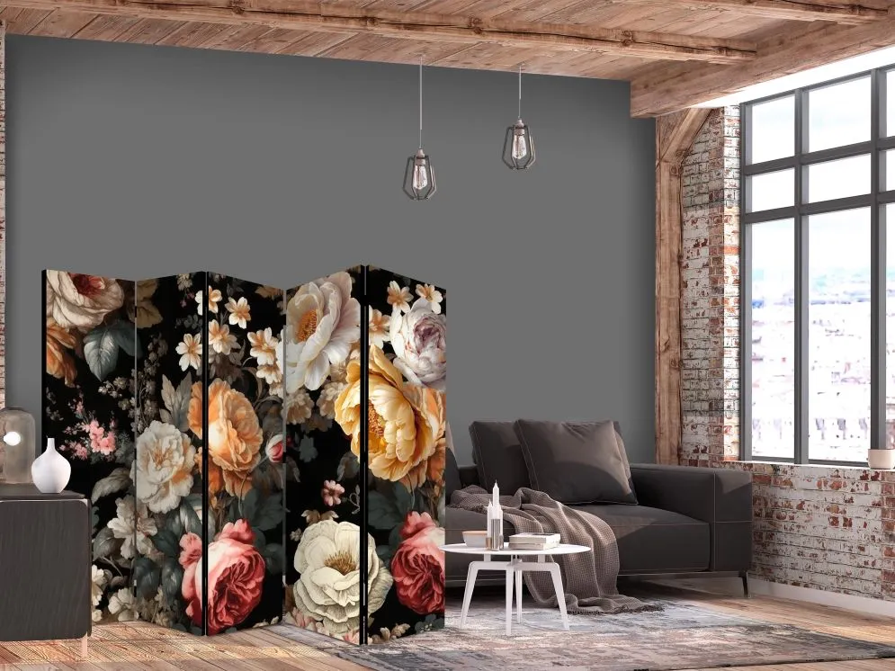 Parawan dwustronny Kwiaty 225x172 cm 5-częściowy zielony | MIRAT.