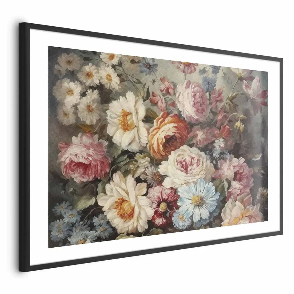 Plakat Zapach ogrodowych kwiatów 90x60 cm z ramą czarną z marginesem | MIRAT.