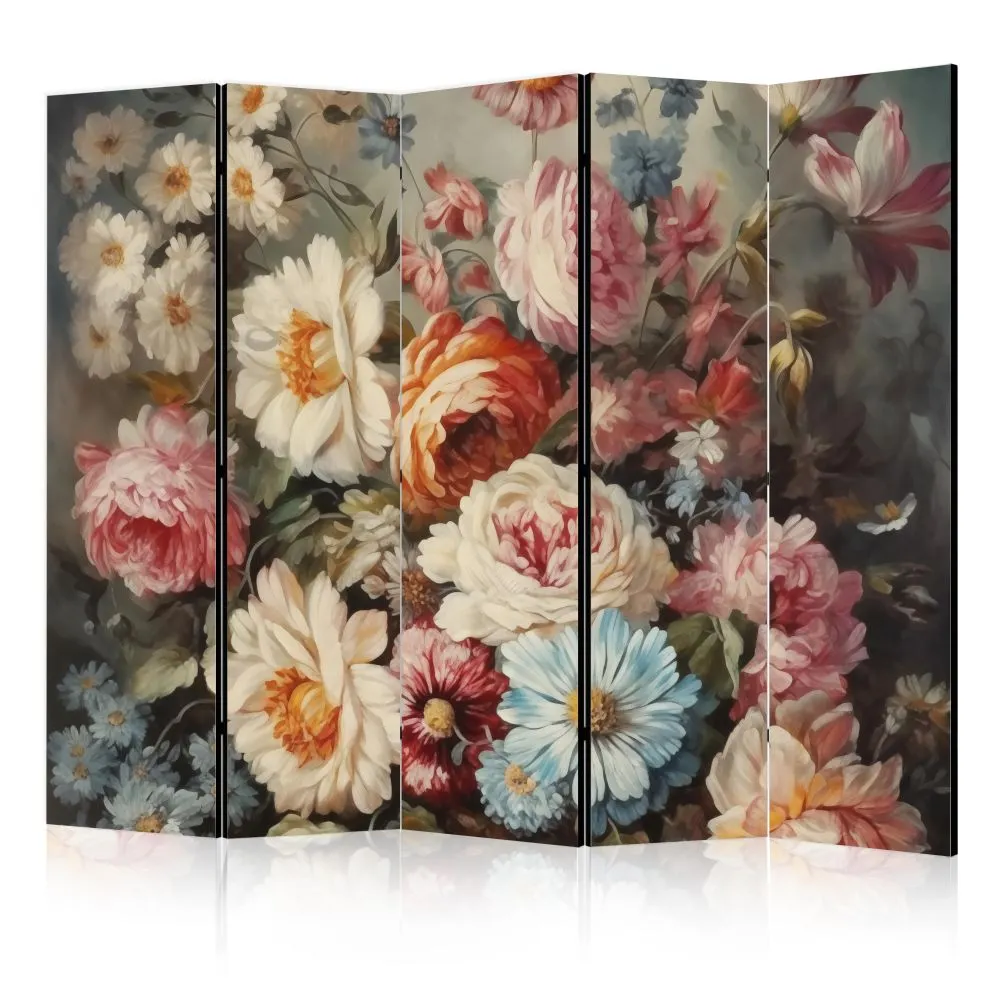 Parawan dwustronny Kwiaty 225x172 cm 5-częściowy beżowy | MIRAT.