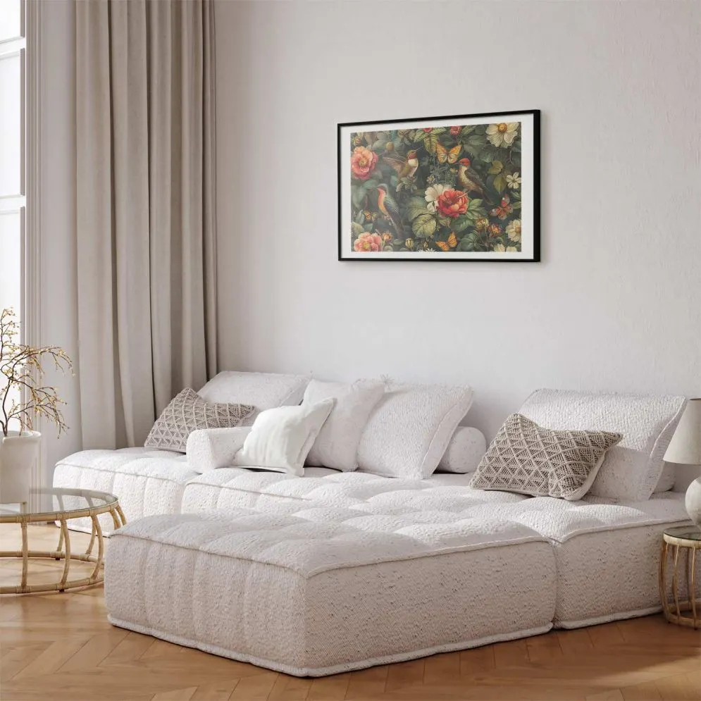 Plakat Kwiaty i motyle 90x60 cm z ramą czarną z marginesem | MIRAT.