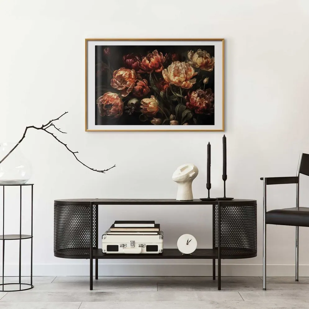 Plakat Kwitnące tulipany 90x60 cm z ramą złotą z marginesem | MIRAT.