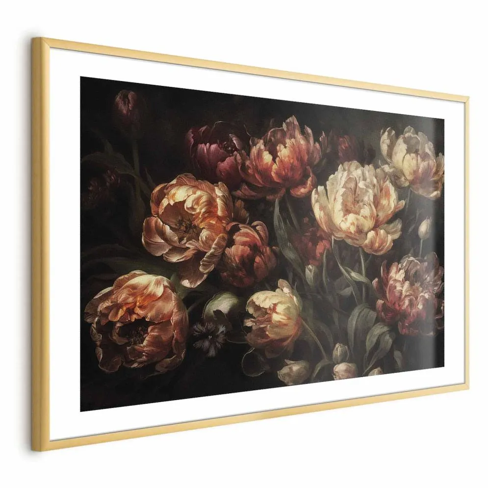 Plakat Kwitnące tulipany 90x60 cm z ramą złotą z marginesem | MIRAT.