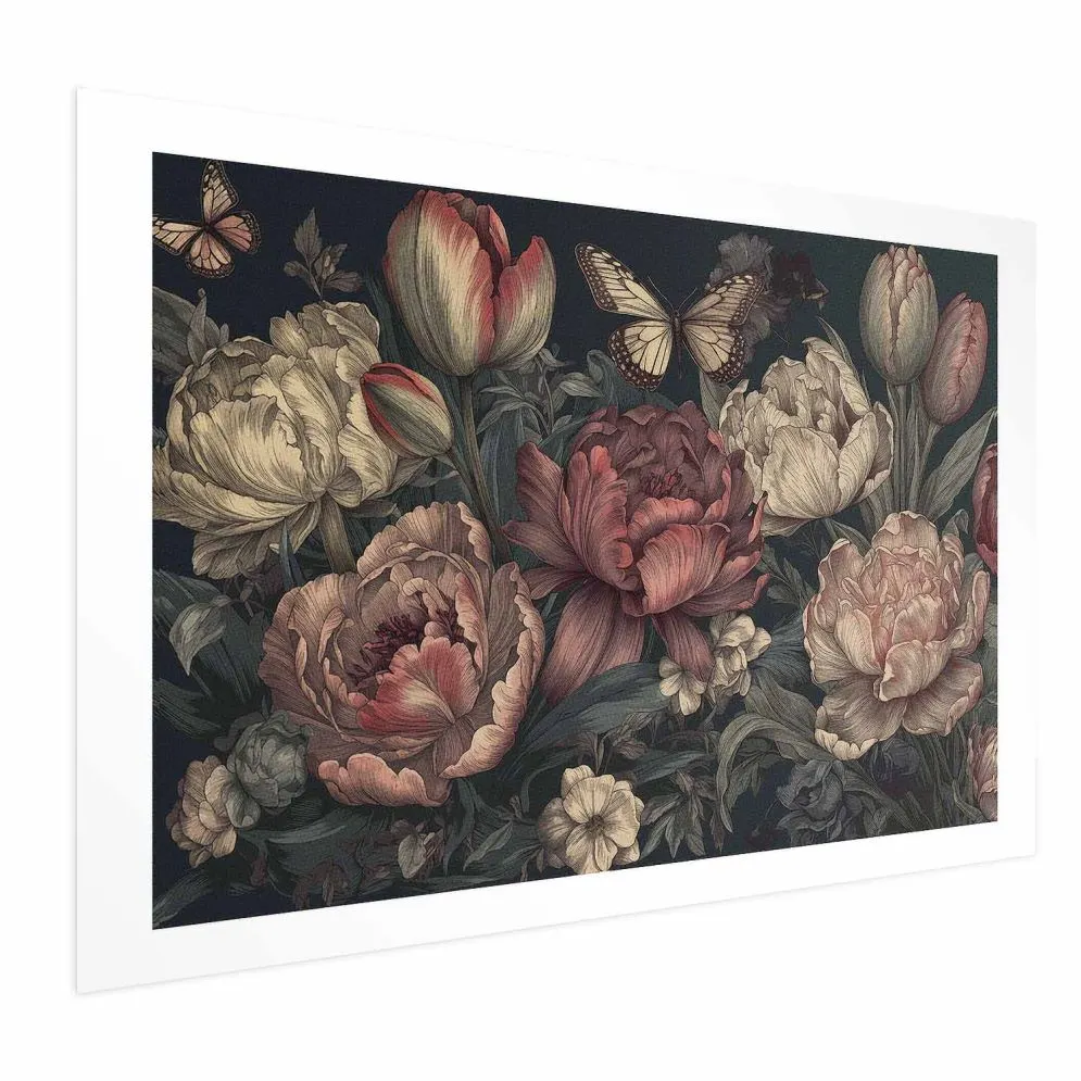 Plakat Kwiaty na turkusowym tle 60x40 cm bez ramy z marginesem | MIRAT.