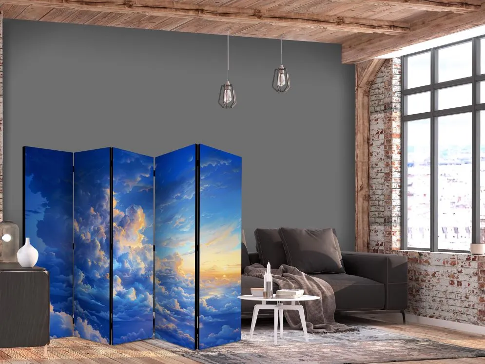 Parawan dwustronny Pejzaże 225x172 cm 5-częściowy niebieski | MIRAT.