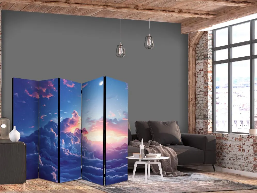 Parawan jednostronny Pejzaże 225x172 cm 5-częściowy niebieski | MIRAT.
