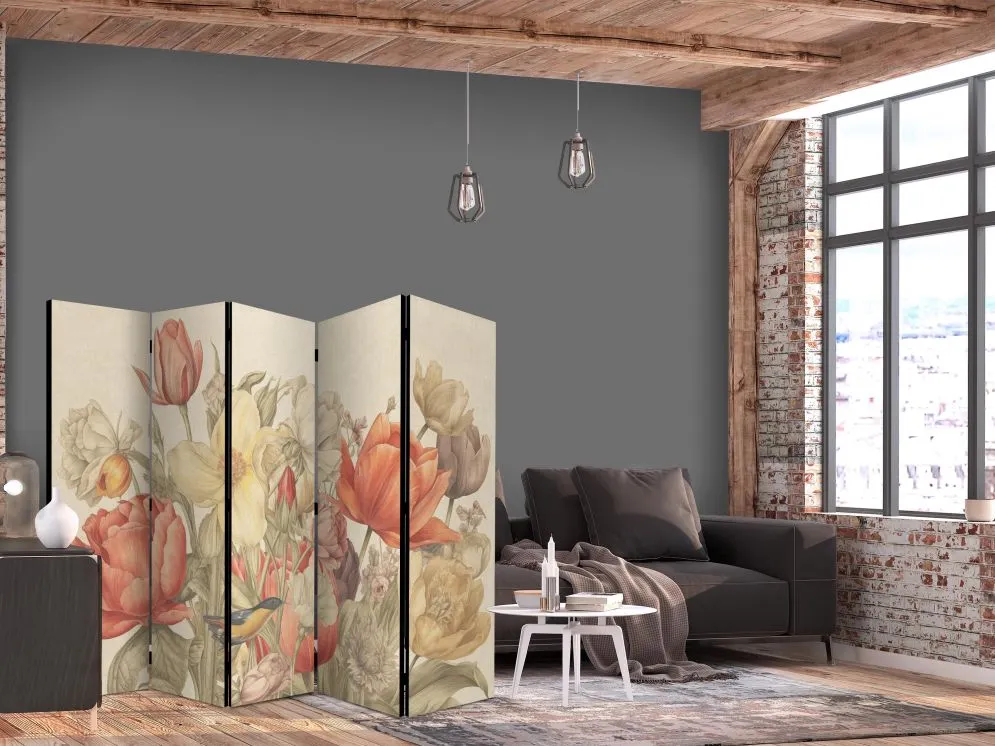 Parawan jednostronny Kwiaty 225x172 cm 5-częściowy wielokolorowy | MIRAT.