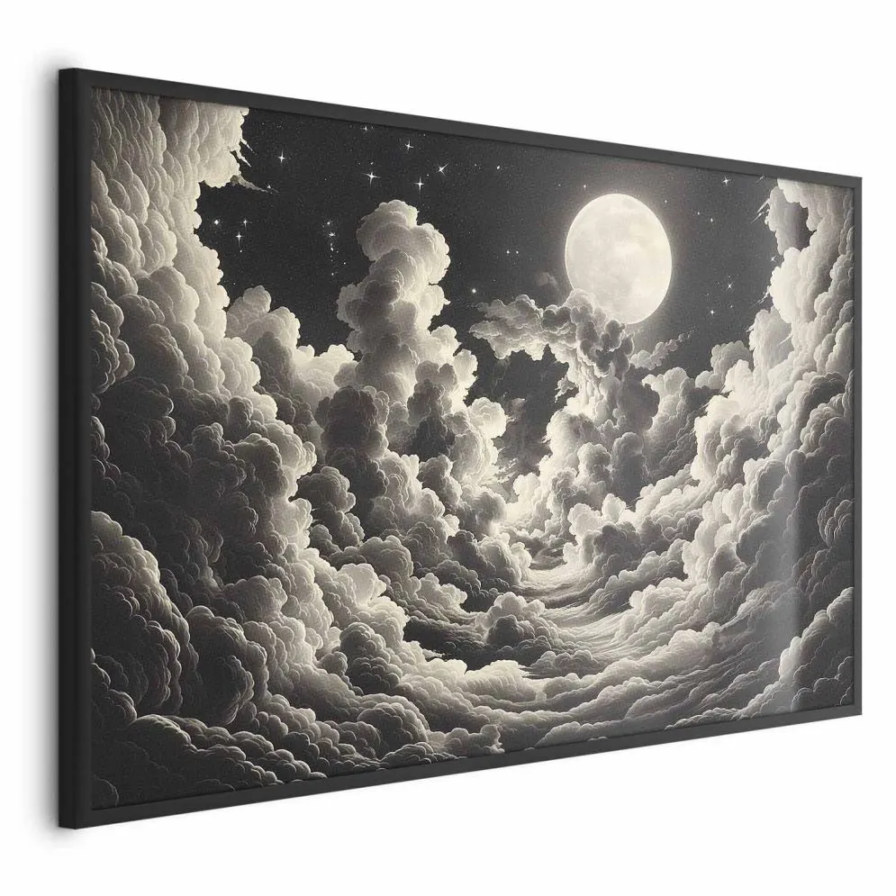 Plakat Księżyc wśród chmur 30x21 cm z ramą czarną bez marginesu | MIRAT.