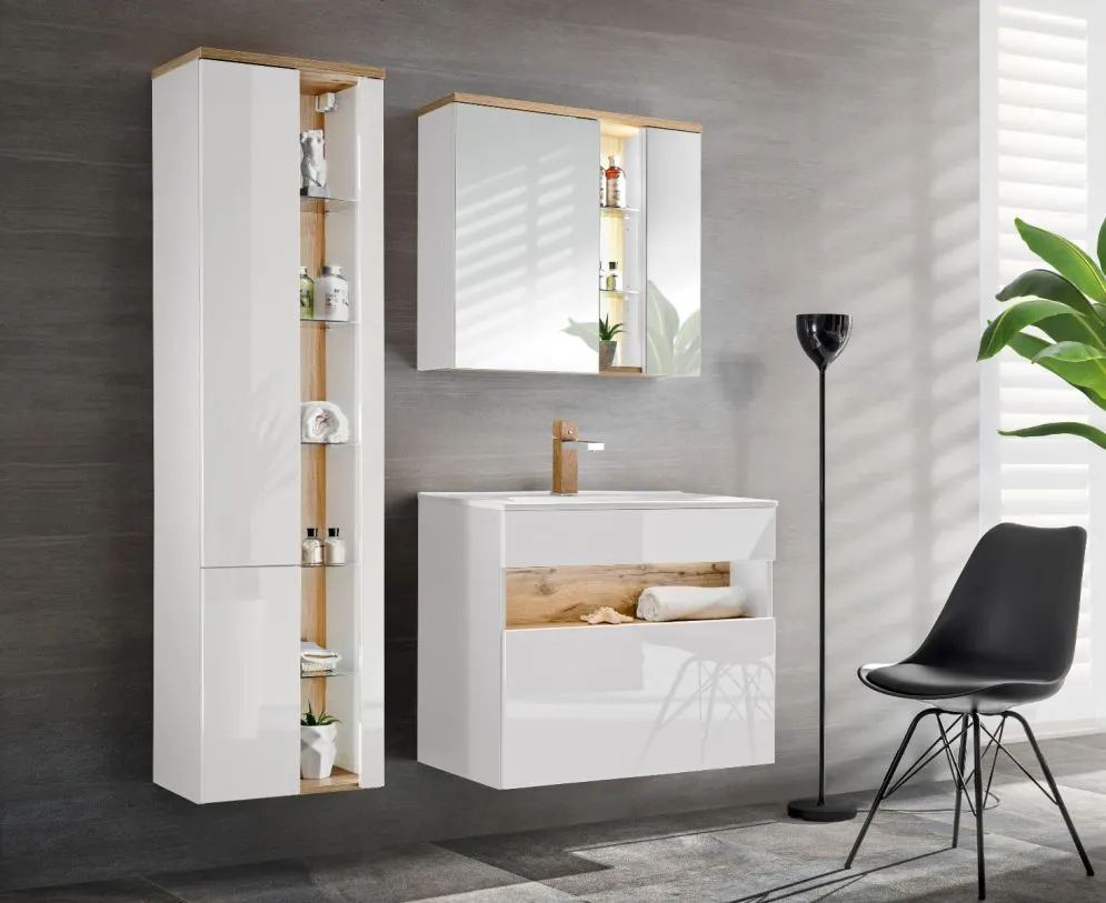 Szafka łazienkowa BAHAMA 80 cm biała z lustrem wisząca | MIRAT. w stylu  kolekcja BAHAMA