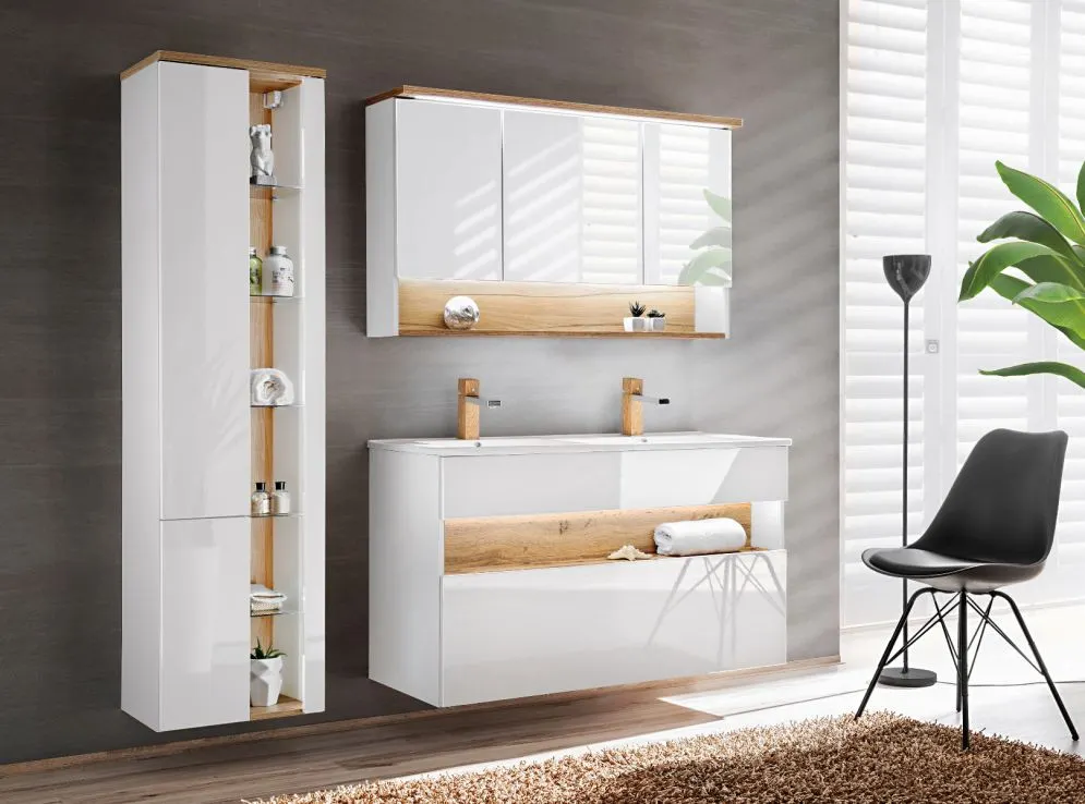 Szafka pod umywalkę BAHAMA120 cm biała połysk wisząca duża | MIRAT. w stylu  kolekcja BAHAMA