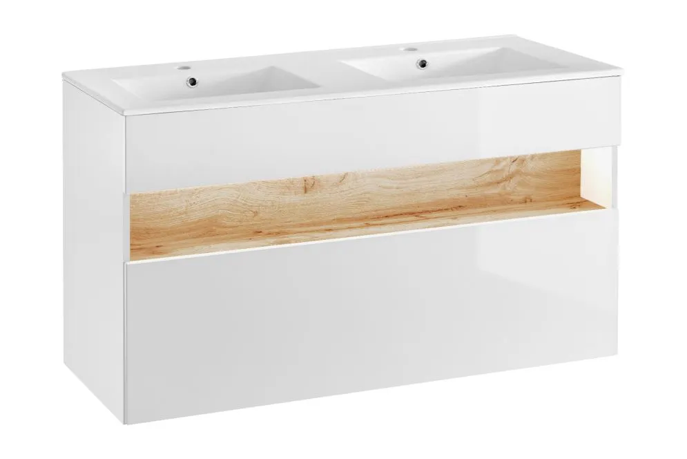 Szafka pod umywalkę BAHAMA120 cm biała połysk wisząca duża | MIRAT. w stylu  kolekcja BAHAMA