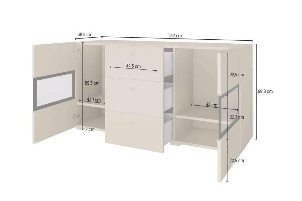 Komoda BAROS 2D3S 132cm orzech/czarna szeroka I sklep meblowy MIRAT. styl LOFT kolekcja BAROS