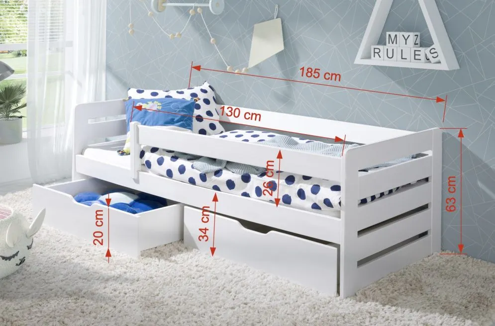 Łóżko dziecięce BLANDA 180x80 białe z barierką | MIRAT. w stylu  kolekcja