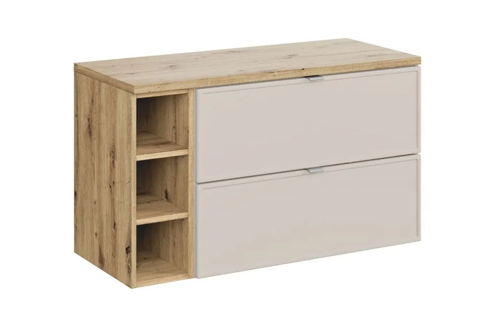 Szafka pod umywalkę nablatową BELLA CASHMERE 80cm kaszmir/dąb artisan - zestaw 100 cm z regałem i blatem I sklep meblowy MIRAT.
