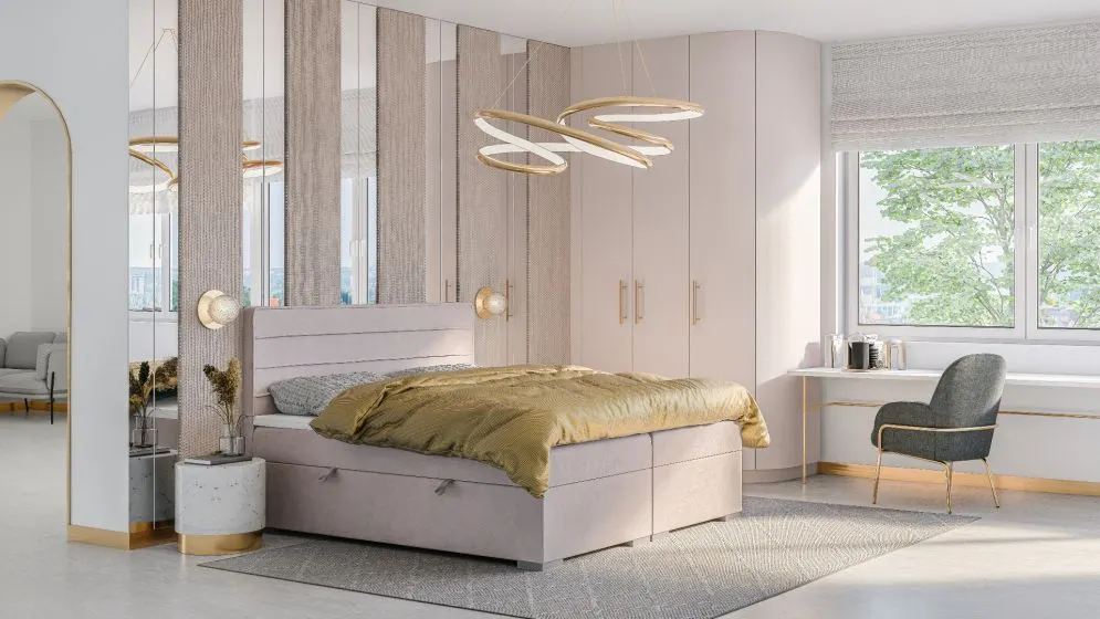 Łóżko kontynentalne DANETTI 140 jasno szare velvet do sypialni w stylu glamour | MIRAT. w stylu GLAMOUR kolekcja