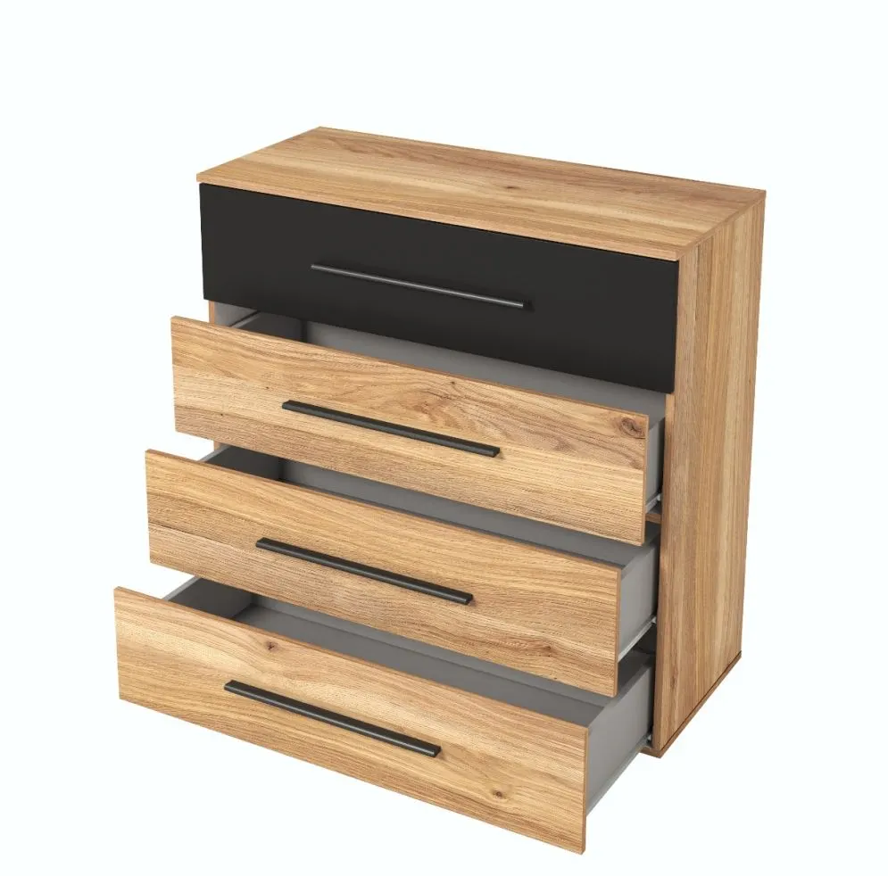 Komoda BETA 4S 91cm dąb muavella/czarna loftowa I sklep meblowy MIRAT. styl LOFT