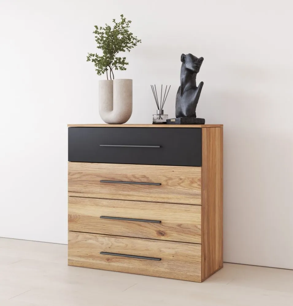 Komoda BETA 4S 91cm dąb muavella/czarna loftowa I sklep meblowy MIRAT. styl LOFT