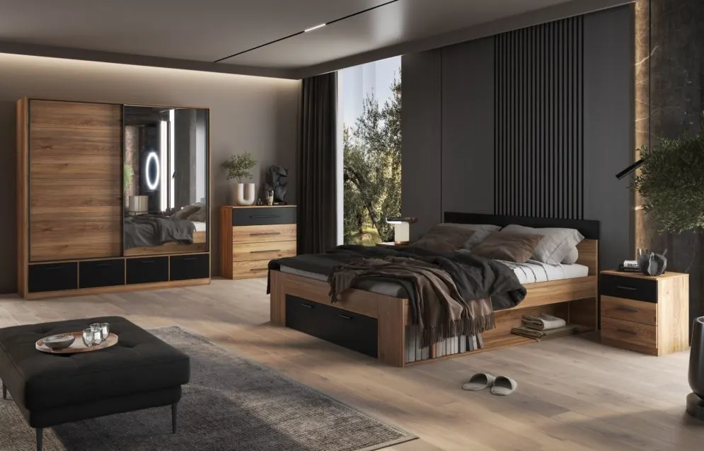 Komoda BETA 4S 91cm dąb muavella/czarna loftowa I sklep meblowy MIRAT. styl LOFT