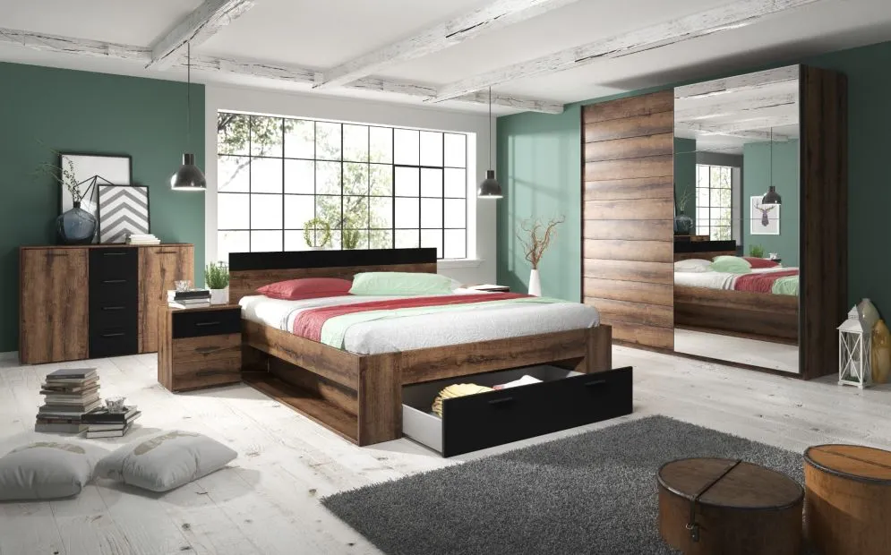Szafka nocna BETA 3S dąb monastery/czarna w stylu loftowym I sklep meblowy MIRAT. styl LOFT