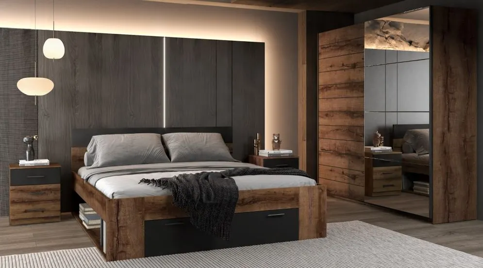 Szafka nocna BETA 3S dąb monastery/czarna w stylu loftowym I sklep meblowy MIRAT. styl LOFT