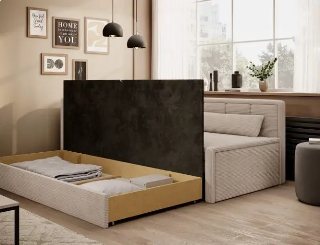 Sofa rozkładana z funkcją spania FULGEO beżowa lewa do salonu I sklep meblowy MIRAT.