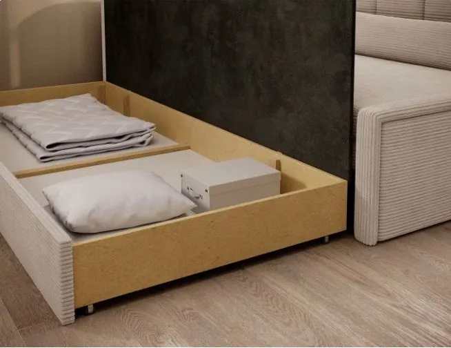 Sofa rozkładana z funkcją spania FULGEO beżowa lewa do salonu I sklep meblowy MIRAT.