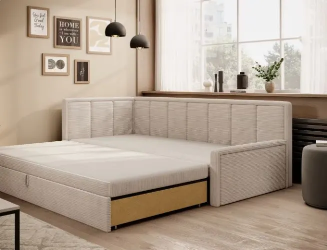 Sofa rozkładana z funkcją spania FULGEO beżowa lewa do salonu I sklep meblowy MIRAT.