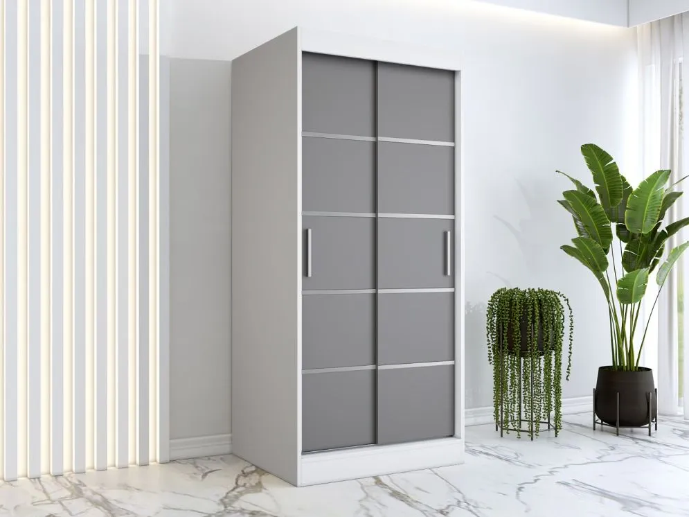 Szafa przesuwna MODUO COMFORT 90 biała mat/antracyt z dekoracyjnymi listwami | MIRAT. w stylu  kolekcja MODUO COMFORT