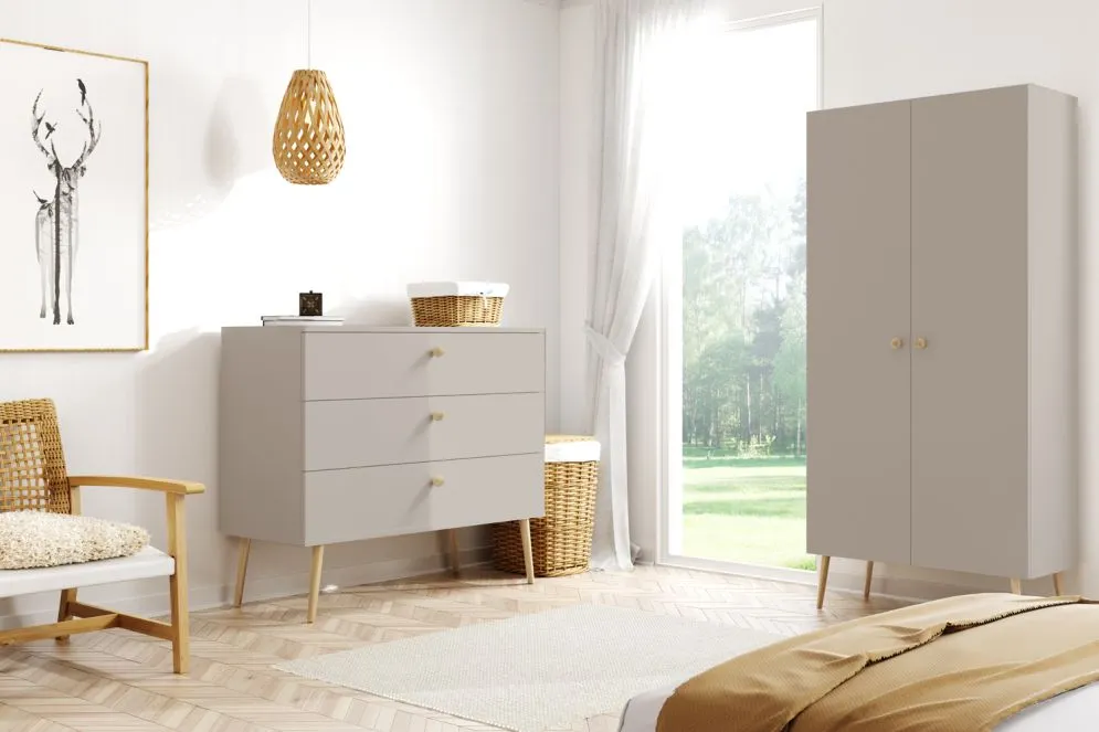 Szafa LEBEL z drążkiem 100cm kaszmirowa w stylu boho I sklep meblowy MIRAT. styl SKANDYNAWSKI kolekcja LEBEL